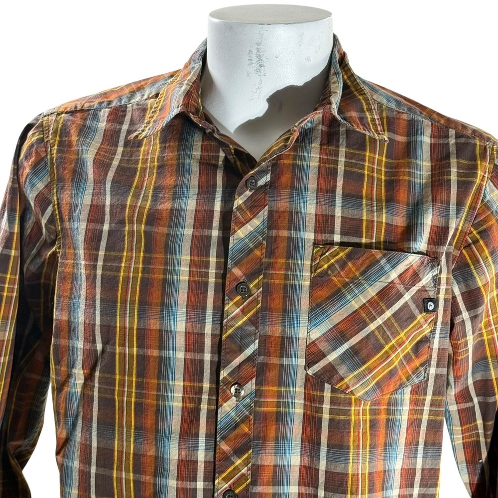 Marmot Plaid Shirt Mens M Long Sleeve Brown Earth Tone Button Down Casual